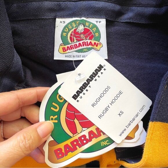 Barbarian Yellow / Blue Striped Hooded Rugby Jersey - XS, unisex fits oversized! - Picture 8 of 13